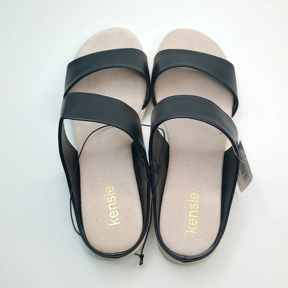 Kensie Endy Comfort Slide Women Size 7 Black Faux Leather Wedge Sandal KS261620